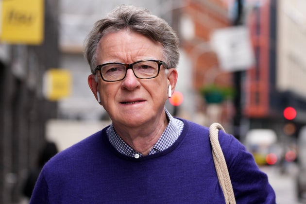 Peter Mandelson, the former UK ambassador to the United States, walks past the Ministry for Health in London, Thursday, May 14, 2026.