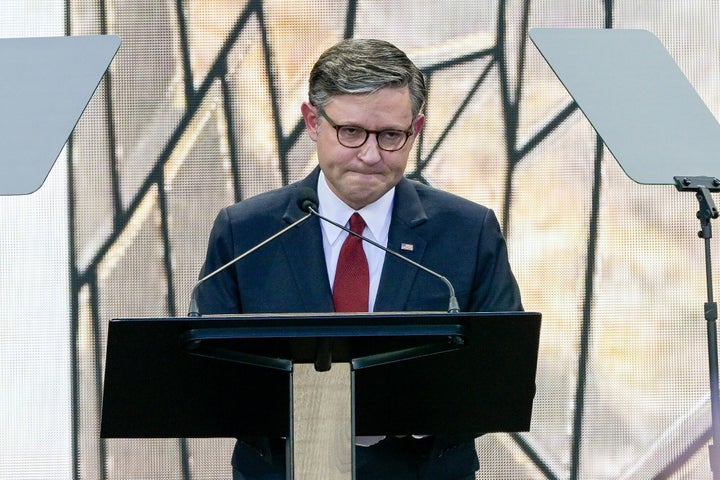 House Speaker Mike Johnson (R-La.) speaks Sunday during "Rededicate 250" in Washington, D.C.