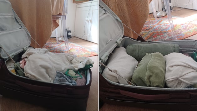 Suitcase before and after ranger rolling