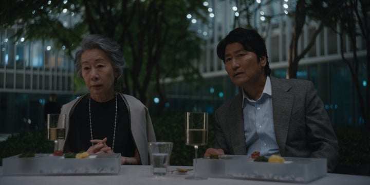 Youn Yuh-jung as Chairwoman Park, Song Kang-ho as Dr. Kim in "Beef."