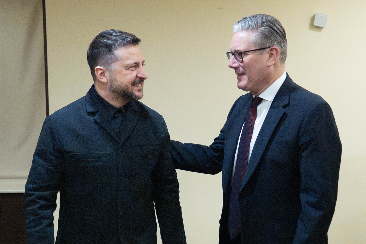 Britain's Prime Minister Keir Starmer (R) and Ukraine's President Volodymyr Zelensky (L) attend a bilateral meeting ahead of the 8th European Political Community (EPC) summit in Yerevan on May 3, 2026.