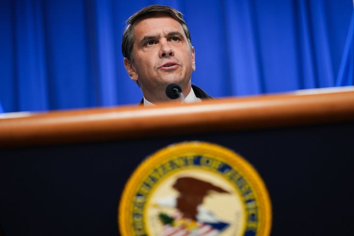 Acting U.S. attorney general Todd Blanche speaks during a news conference at the Justice Department, Monday, May 4, 2026, in Washington. (AP Photo/Julia Demaree Nikhinson)