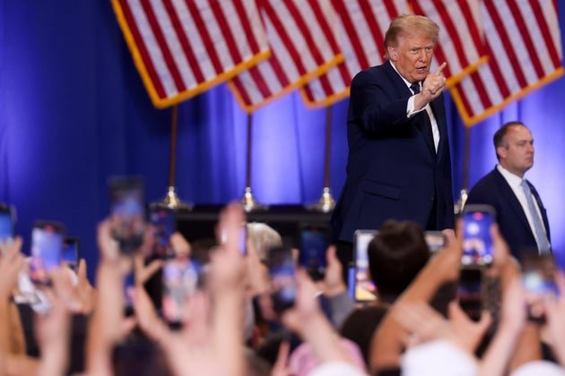US President Donald Trump departs after speaking at an event inside Eugene Levy Fieldhouse at Rockland Community College in Suffern, New York, US, on Friday, May 22, 2026. 
