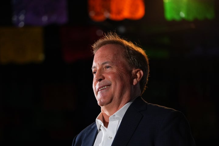 Texas Attorney General Ken Paxton, a Republican candidate for the U.S. Senate, smiles at a campaign event in McKinney, Texas, Tuesday, May 19, 2026. (AP Photo/LM Otero)