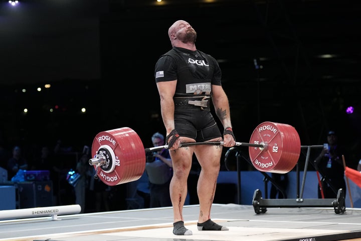 Mitchell Hooper, of Canada, competes in the men's deadlift competition at the Enhanced Games in Las Vegas, Sunday, May 24, 2026. (AP Photo/Jae C. Hong)