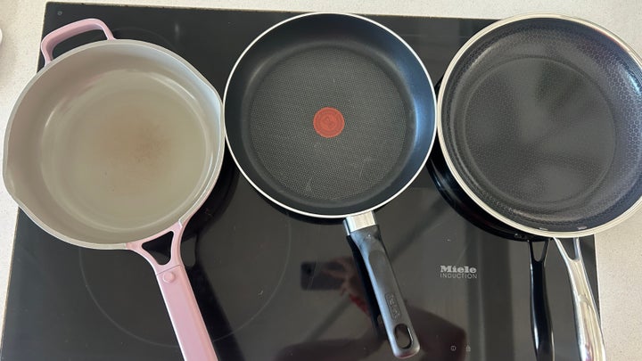 From left to right: Our Place/ Tefal/ Hexclad