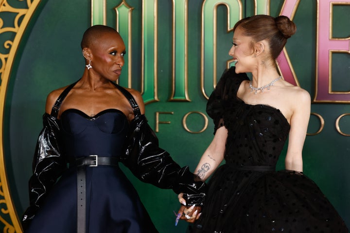 Cynthia Erivo and Ariana Grande promoting the second Wicked movie in London in 2025
