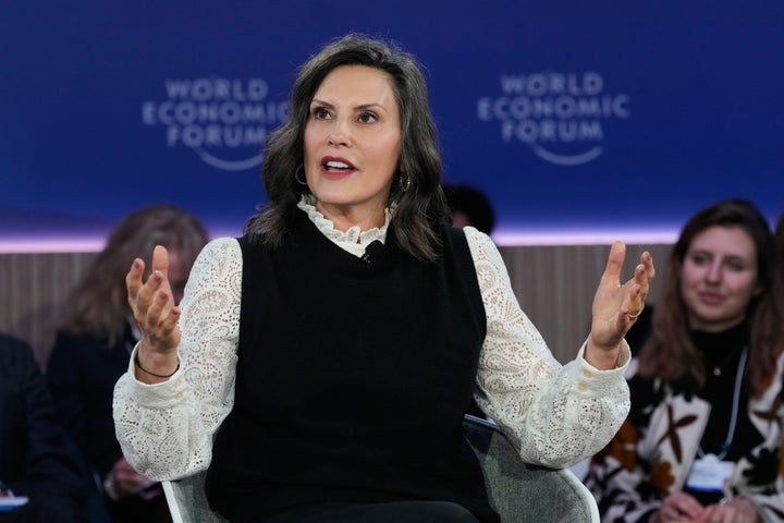 Michigan Gov. Gretchen Whitmer speaks during the Annual Meeting of the World Economic Forum in Davos, Switzerland, Jan. 21, 2026. (AP Photo/Markus Schreiber, File)