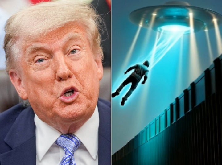 Donald Trump, left, and a screengrab from the new video shared by the White House.