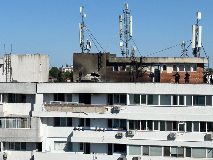 GALATI, ROMANIA - MAY 29: A view shows destruction caused by a Russian drone hitting an apartment building in the eastern city of Galati, Romania, on May 29, 2026. (Photo by Stringer/Anadolu via Getty Images)