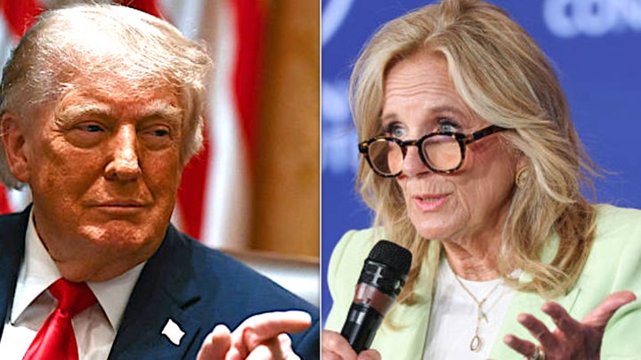Donald Trump, left, pointed the finger at Jill Biden, right, for her remarks about Joe Biden’s diminished capacity during his disastrous debate against Trump in 2024.