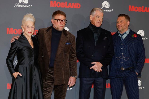 Helen Mirren, Guy Ritchie, Pierce Brosnan and Tom Hardy at the premiere of MobLand last year