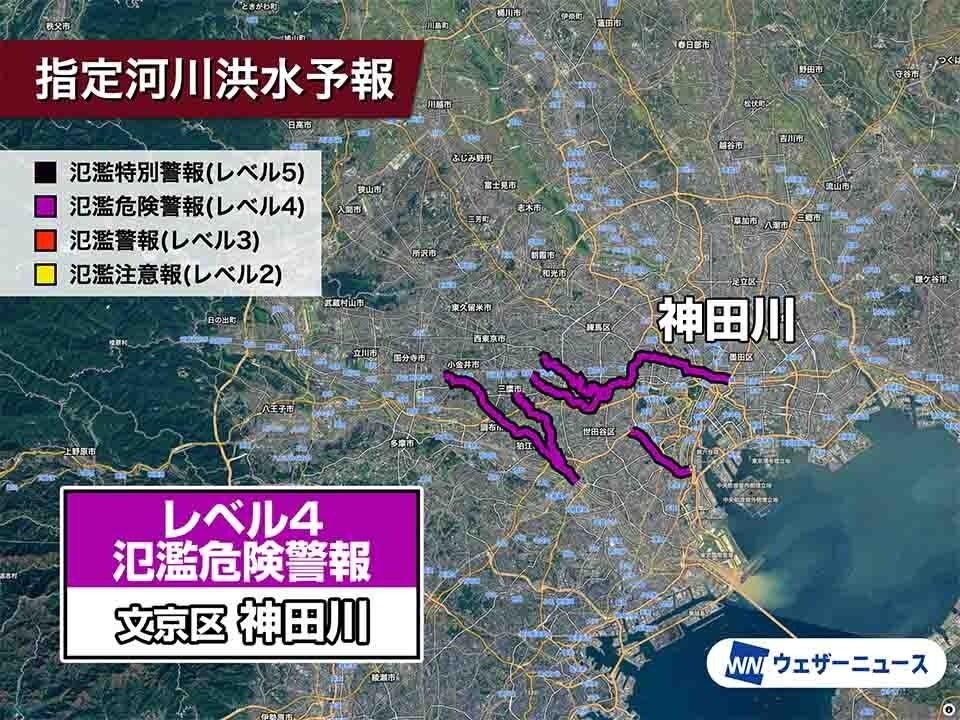 東京都・神田川で氾濫の恐れあり。台風6号の影響で「レベル4氾濫危険警報」が発表