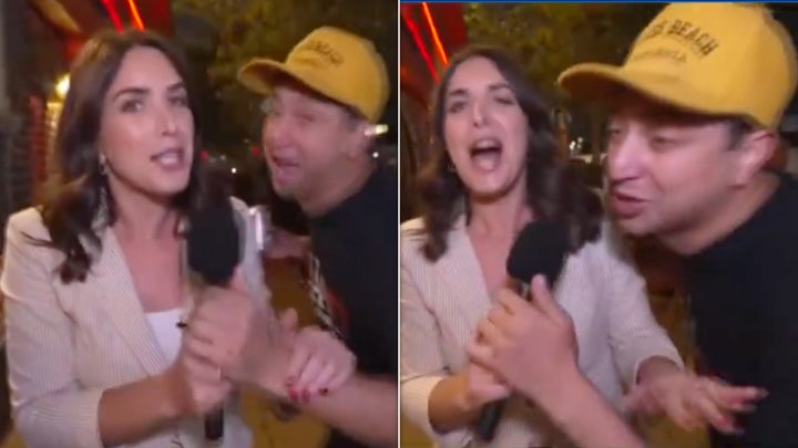NBC News correspondent Liz Kreutz dealing with drunk Pratt supporters.