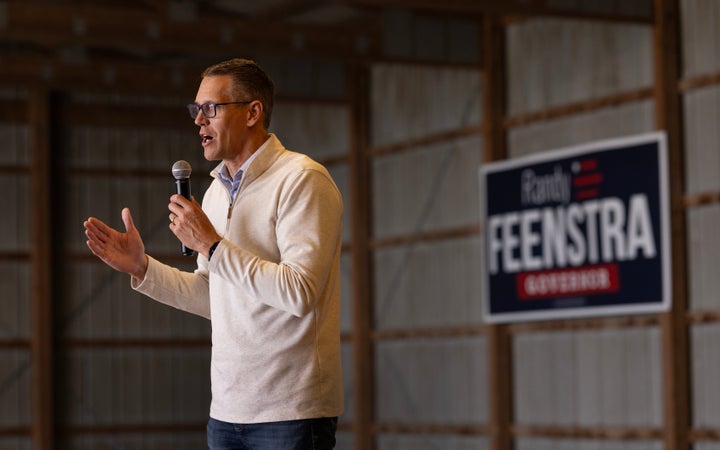  Republican gubernatorial candidate, U.S. Rep Randy Feenstra (R-IA) speaks to guests during a campaign event at the Silo City farm on May 30, 2026 near Sioux Rapids, Iowa. (Photo by Scott Olson/Getty Images)