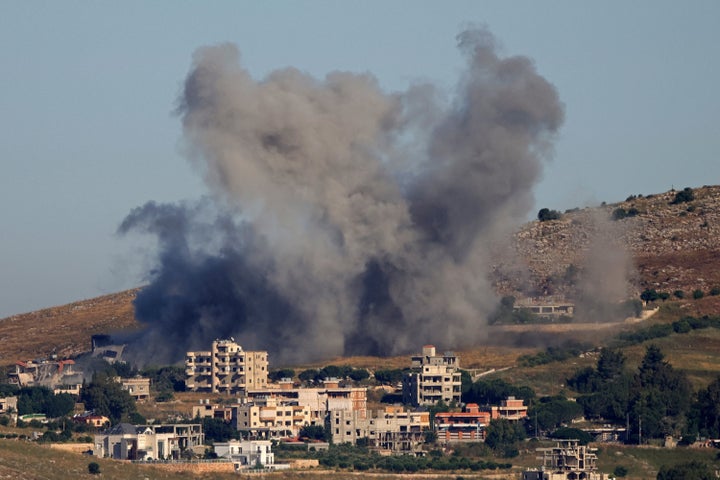 Smoke rising from the site of an Israeli strike that targeted the village of Kfar Tibnit in southern Lebanon on Wednesday.