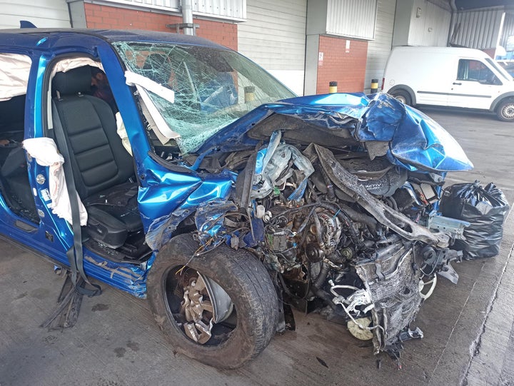 Jenny Everson's car after the collision on a 50mph road.