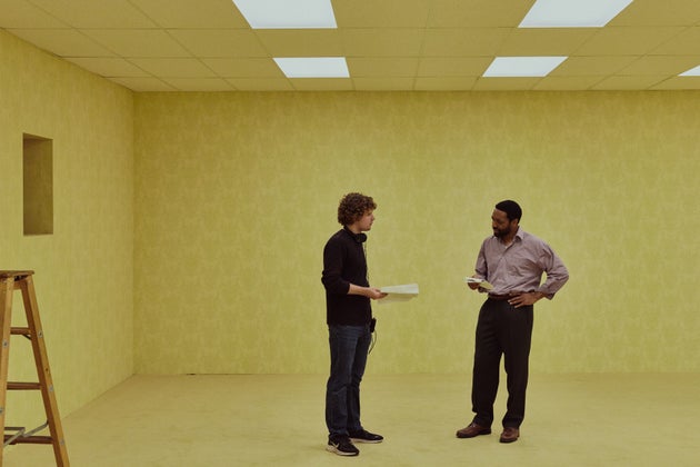 Backrooms director Kane Parsons on set with the film's lead Chiwetel Ejiofor