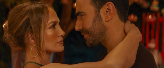Jennifer Lopez and Brett Goldstein in the Netflix rom-com Office Romance