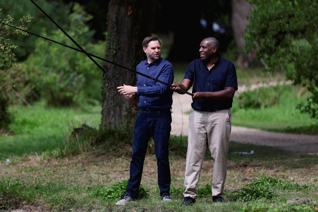 David Lammy and JD Vance fish in a lake in the grounds of Chevening House in Kent last year.