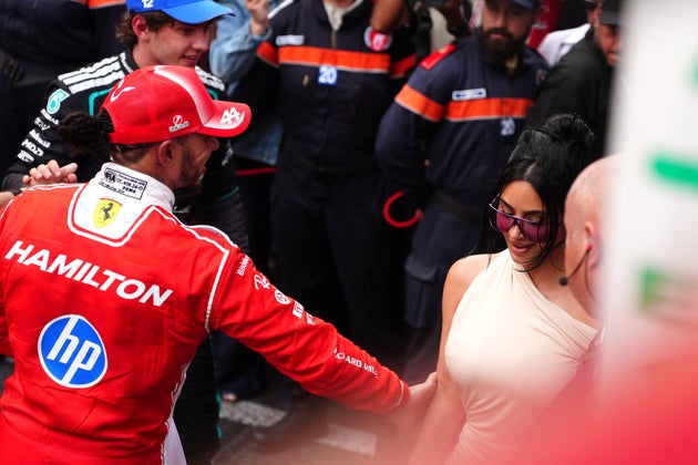Ferrari's Lewis Hamilton and Kim Kardashian after the Monaco Grand Prix at the Circuit de Monaco, Monte Carlo, on Sunday 7 June.