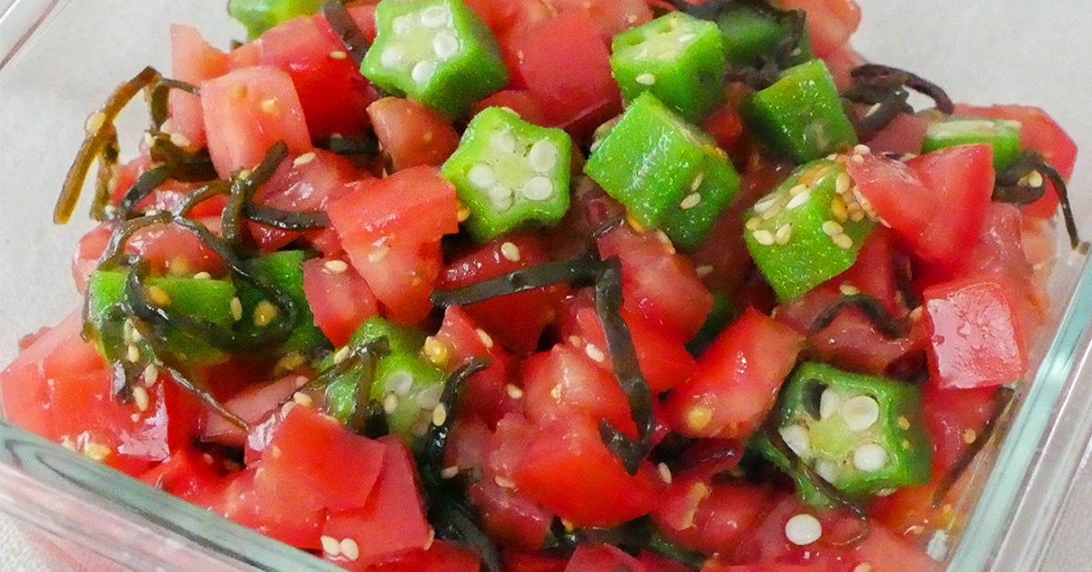 【切って和えるだけ】味付けの失敗なし!トマトとオクラの塩昆布ごま和えレシピ