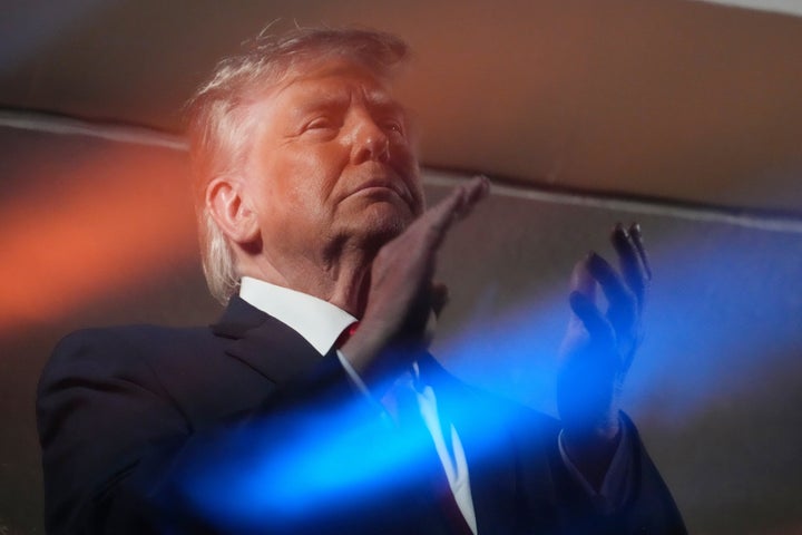 President Donald Trump is seen Monday during the Knicks-Spurs game at Madison Square Garden. The president's presence required additional security measures at the venue.