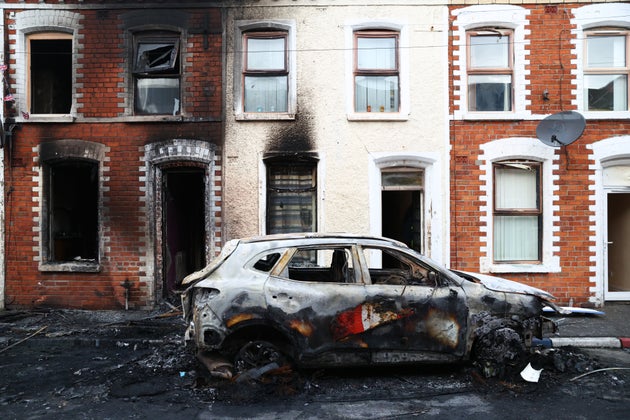 A view of the damage after rioting broke out on Tuesday evening in east Belfast.