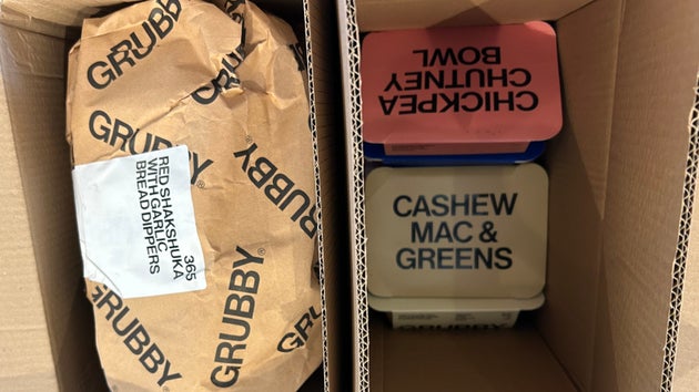 The recyclable packaging the Grubby kits arrived in. Even the sleeves on the meal kits are recyclable.