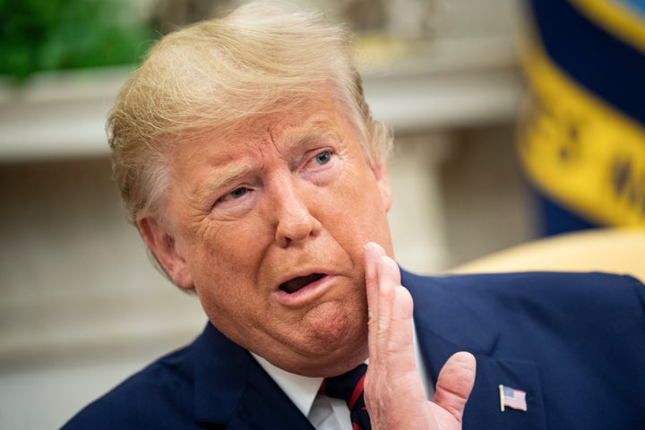 President Donald Trump speaks during a meeting in the White House in 2019.