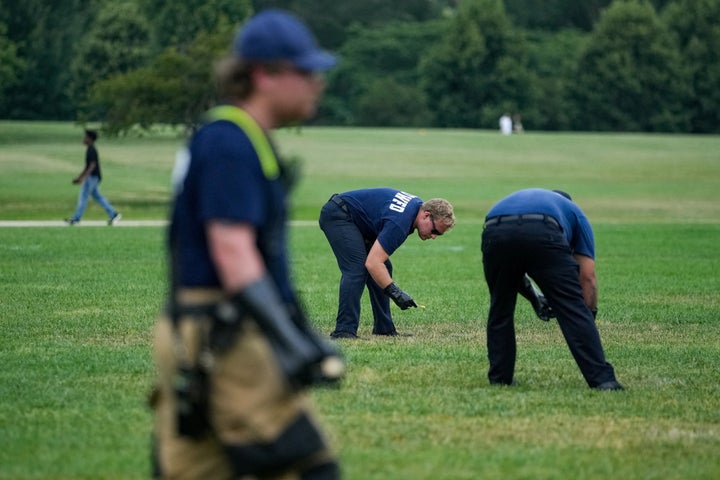 Authorities responded to what appeared to be a large tracing of the term 8647 into the grounds of the National Mall in Washington, D.C., U.S., June 11, 2026. (REUTERS/ Nathan Howard)