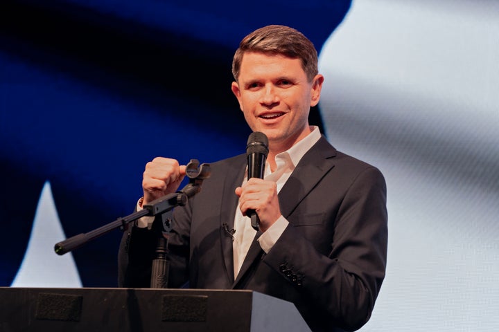 James Talarico speaks at a rally at Rich's Houston on May 27, 2026, to explain his plan to take on Republican nominee Ken Paxton.
