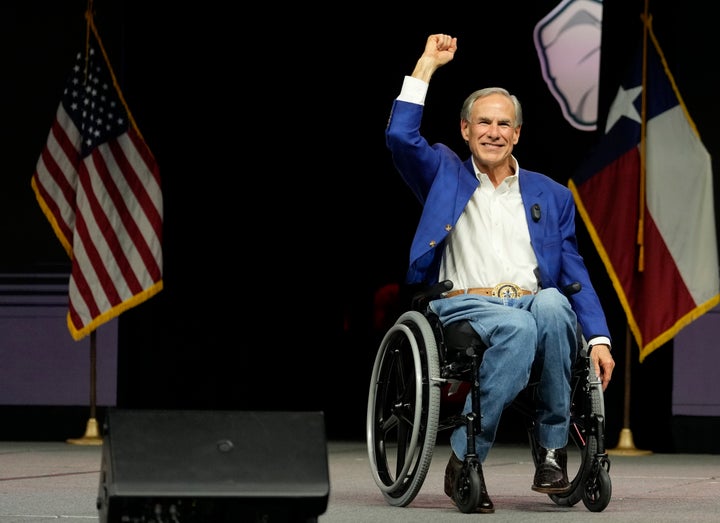  Texas Governor Greg Abbott is shown at the Texas GOP convention in the George R. Brown Convention Center in Houston Friday, June 12, 2026. (Melissa Phillip/Houston Chronicle via Getty Images)