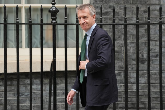 Britain's Minister of Defense, Dan Jarvis looks toward the media as he arrives in Downing Street, London, Friday, June 12, 2026. 