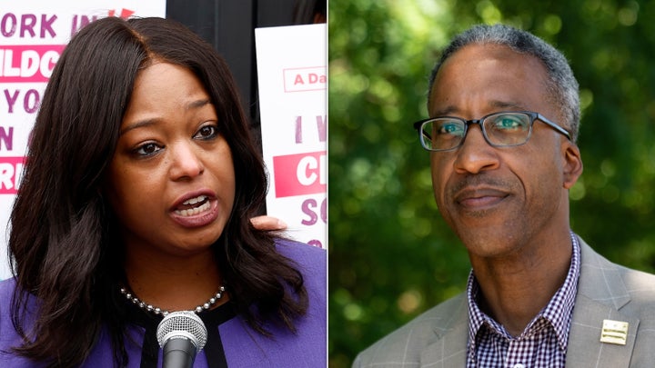 President Donald Trump said he "wouldn't like it" if mayoral candidate Janeese Lewis George, left, wins D.C.'s Democratic primary against Kenyan McDuffie, right.