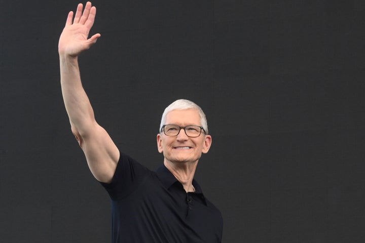 CEO Tim Cook waves during the annual World Wide Developers Conference at Apple's headquarters in Cupertino, Calif., Monday, June 8, 2026. (AP Photo/Noah Berger)