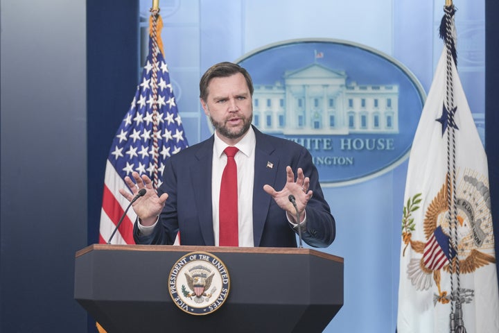 WASHINGTON, D.C., UNITED STATES - JUNE 18: U.S. Vice President J.D. Vance speaks during a press briefing in the James S. Brady Press Briefing Room at the White House in Washington, D.C., United States, on June 18, 2026. (Photo by Mehmet Eser/Anadolu via Getty Images)