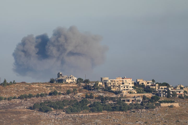 NABATIEH, LEBANON - JUNE 20: Smoke rises from the town of Shweikin and the Ali al-Tahir hill area in the Nabatieh Governorate of southern Lebanon following Israeli airstrikes on June 20, 2026. The attacks were carried out despite the U.S.-Iran agreement. (Photo by Ramiz Dallah/Anadolu via Getty Images)