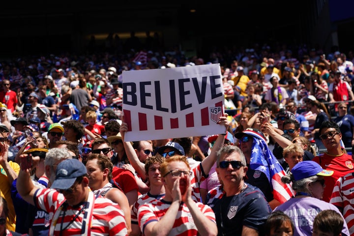 U.S. fans react after the Group D match Friday between the United States and Australia.