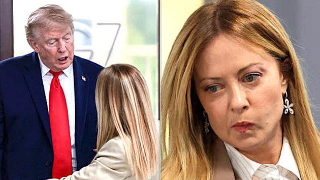 Donald Trump, left, won’t let his spat go with Italian Prime Minister Giorgia Meloni, right.