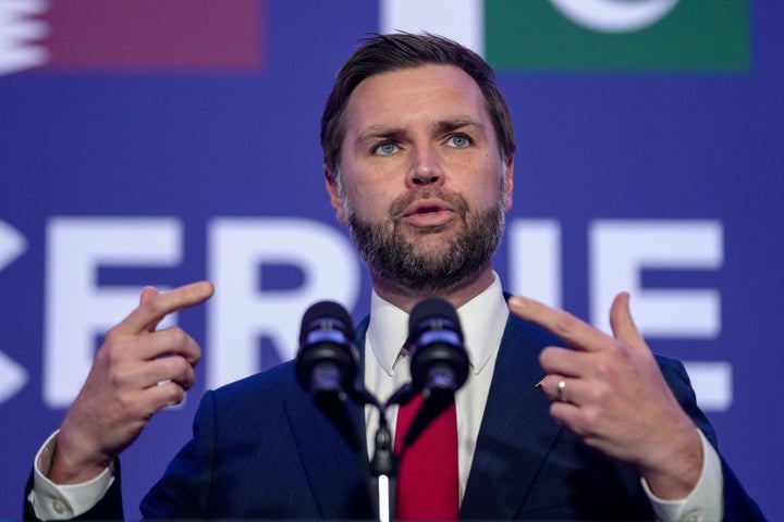 Vice President JD Vance speaks to members of the media after the U.S. and Iran held high-level talks at the Bürgenstock Resort in Obbuergen, near Lucerne, in Switzerland, Monday, June 22, 2026. (Nathan Howard/Pool Photo via AP)