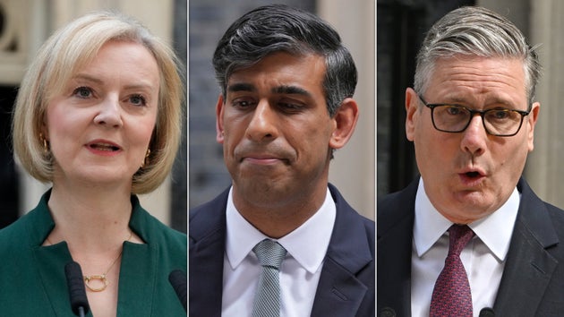 Liz Truss, Rishi Sunak, and Keir Starmer, the UK's last three prime ministers