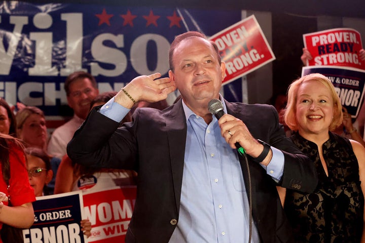 South Carolina gubernatorial candidate Alan Wilson speaks to supporters on June 9, 2026, during his campaign watch party at the Market On Main restaurant in Columbia, South Carolina.