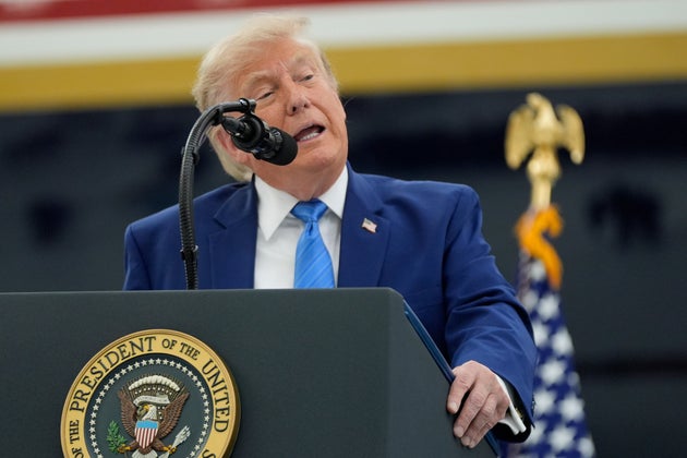 President Donald Trump speaks after touring the newly designated Air Force One presidential aircraft at Joint Base Andrews, Md., Friday, June 19, 2026.