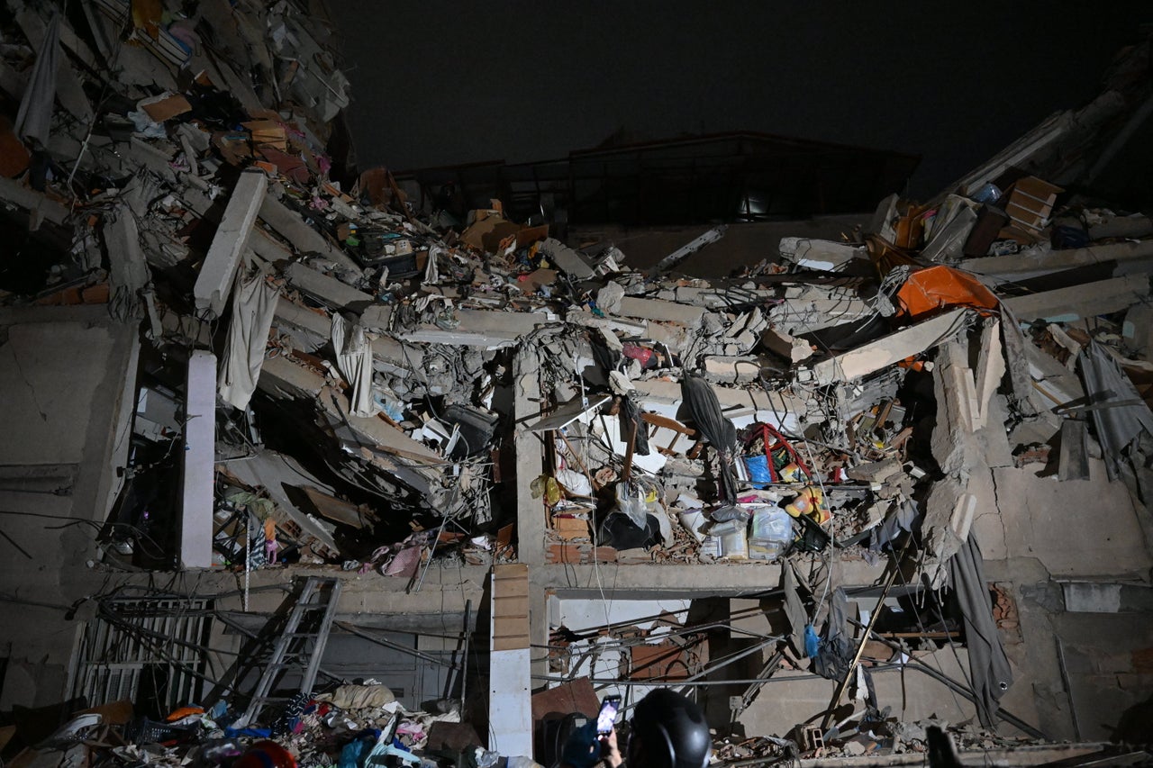View of a collapsed building following the earthquake in Caracas on June 24, 2026. 