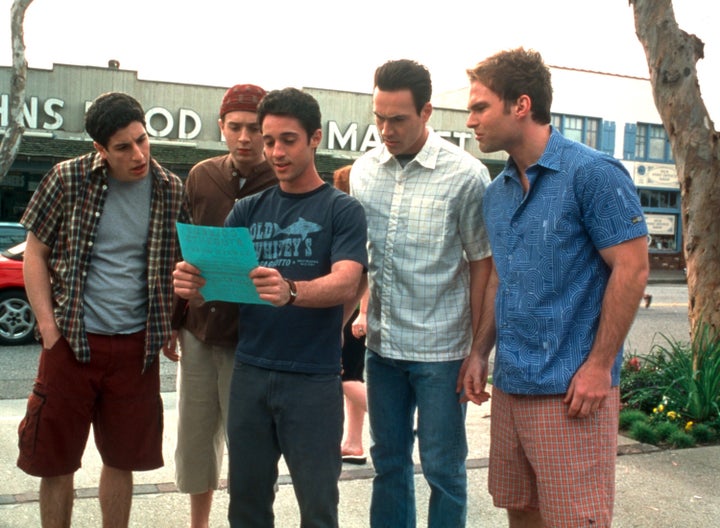 Jason Biggs, Eddie Kaye Thomas, Thomas Ian Nicholas, Chris Klein and Seann William Scott in "American Pie 2."