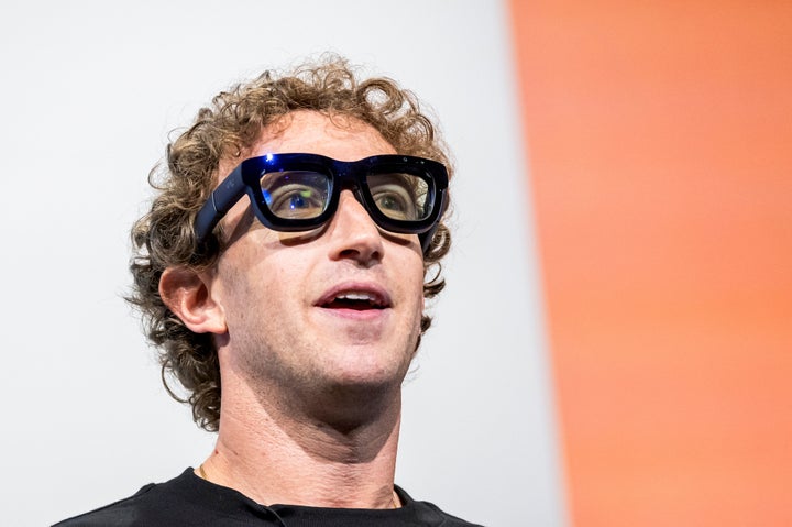 Mark Zuckerberg wears Orion augmented reality glasses in 2024 during the Meta Connect event in Menlo Park, California.