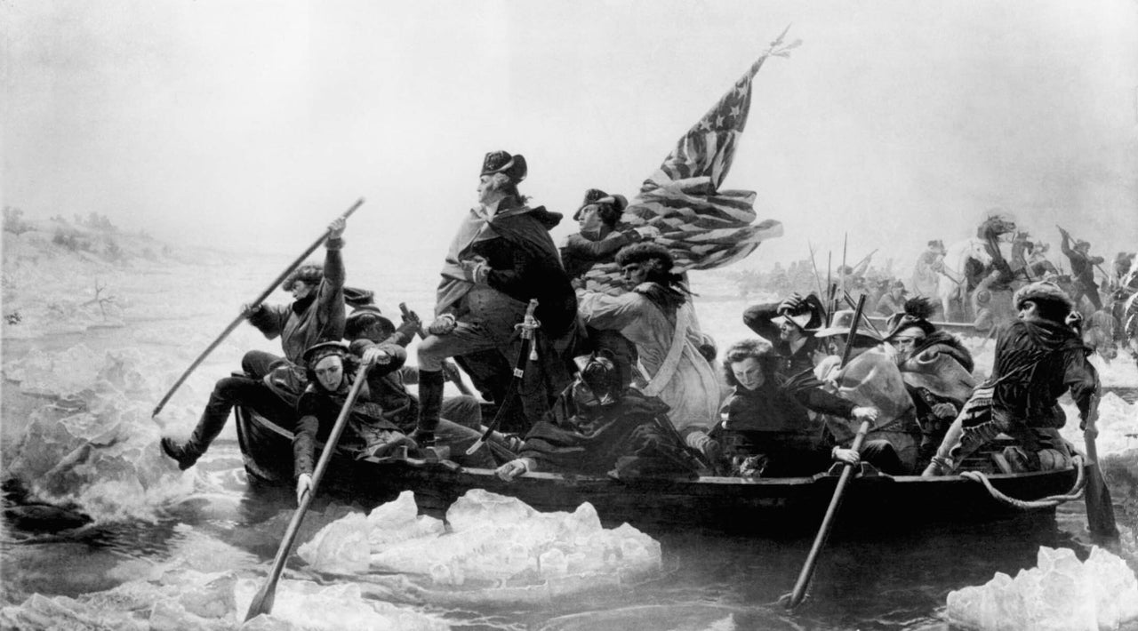 This iconic painting by Emmanuel G. Leutze shows Gen. George Washington leading his troops across the Delaware River during the Revolutionary War.