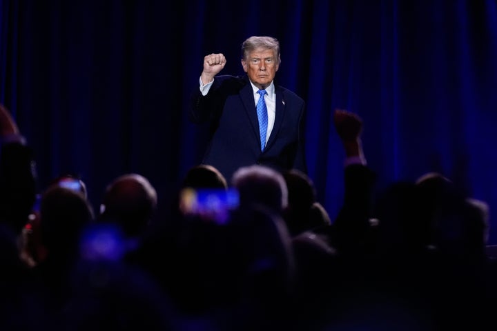 President Donald Trump leaves the stage after speaking at the Faith & Freedom Coalition's policy conference, a gathering of conservative Christian activists and leaders, at the Washington Hilton, Friday, June 26, 2026, in Washington. (AP Photo/Manuel Balce Ceneta)