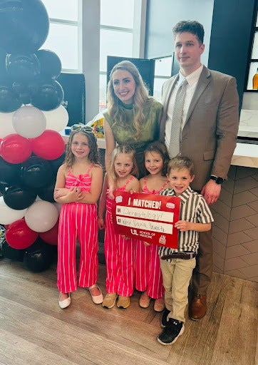The author’s wife celebrates Match Day 2026 in Louisville, Kentucky, with her family. 